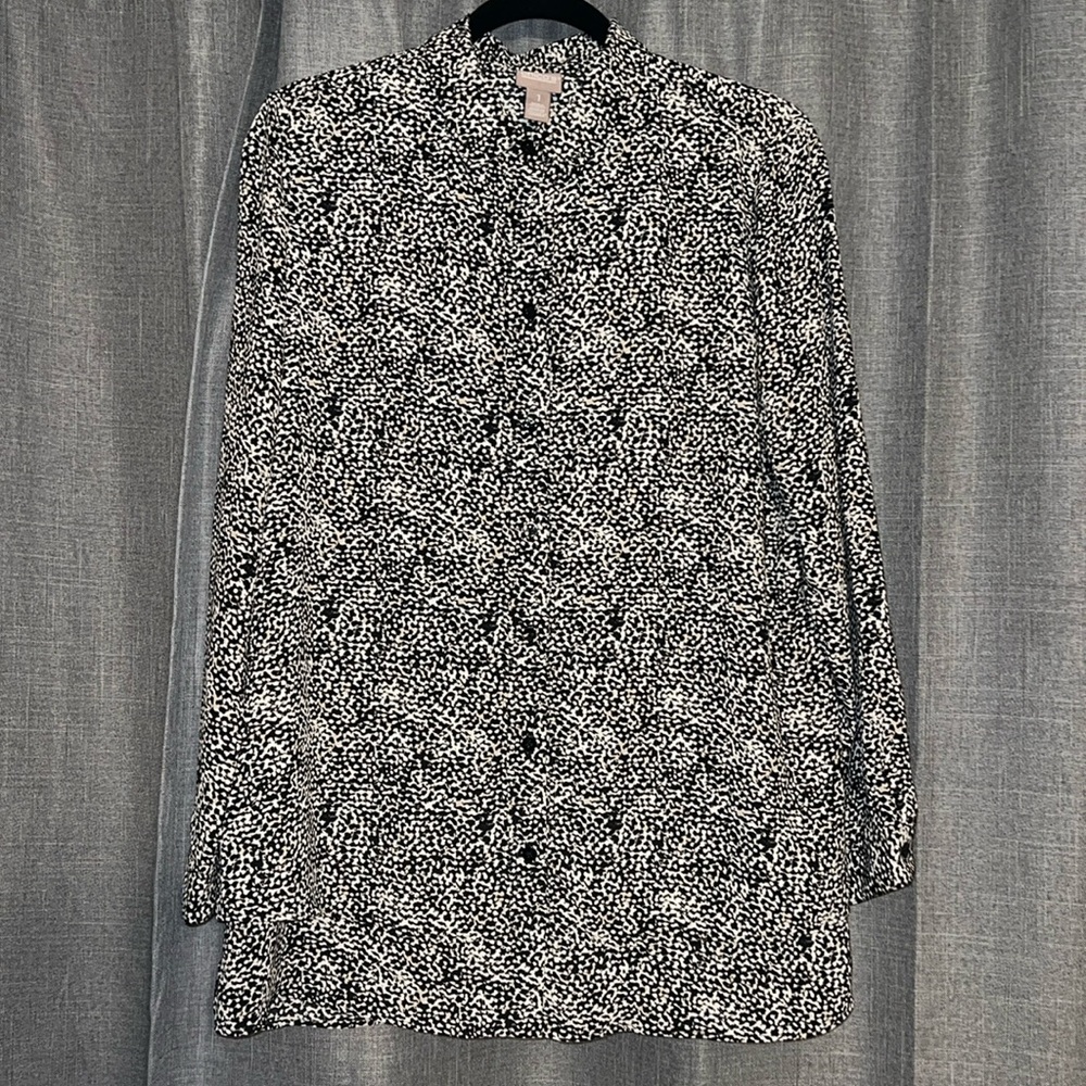 Chico's Womens 1/ Large Black White Safari Dots Button Layered Blouse Shirt